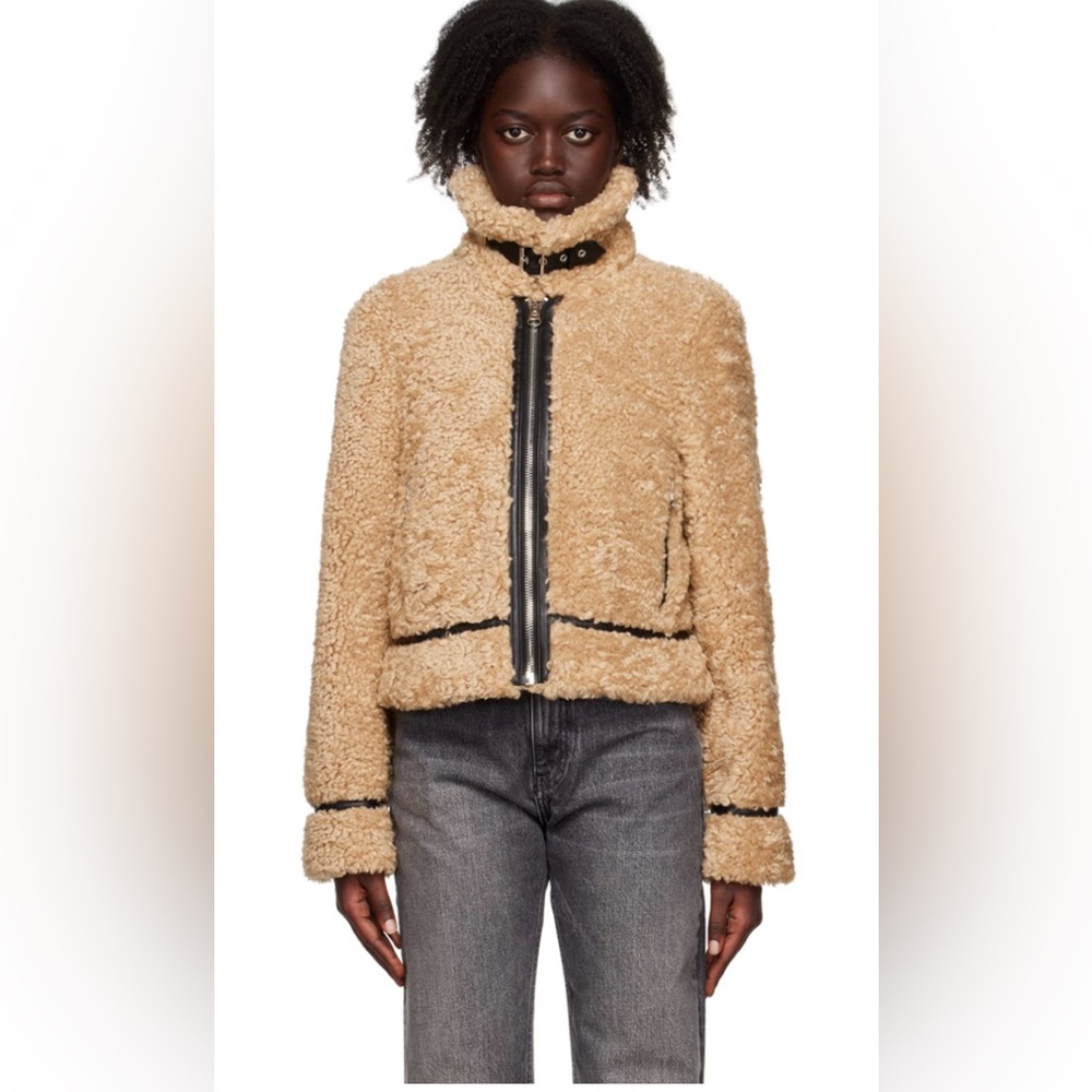 Stand Studio Audrey Faux-Fur Shearling Teddy Jacket - Beige/ Tan, Size L